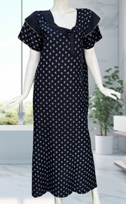 Navy Blue Tiny Floral Spun Nighty. Flowy Spun Fabric | Laces and Frills - Laces and Frills