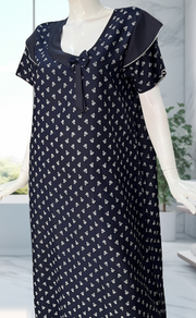 Navy Blue Tiny Floral Spun Nighty. Flowy Spun Fabric | Laces and Frills - Laces and Frills