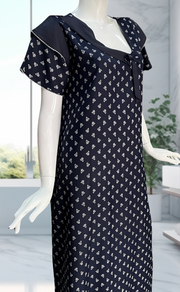 Navy Blue Tiny Floral Spun Nighty. Flowy Spun Fabric | Laces and Frills - Laces and Frills