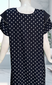 Navy Blue Tiny Floral Spun Nighty. Flowy Spun Fabric | Laces and Frills - Laces and Frills