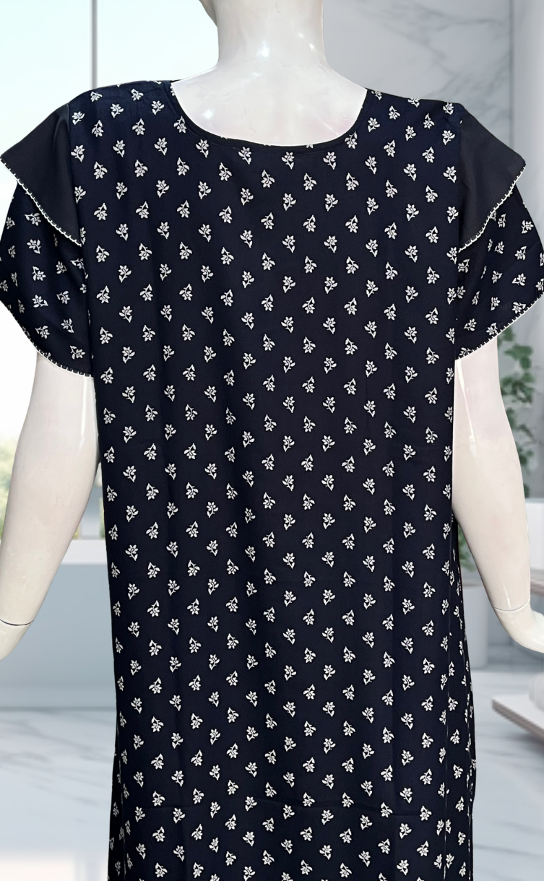 Navy Blue Tiny Floral Spun Nighty. Flowy Spun Fabric | Laces and Frills - Laces and Frills