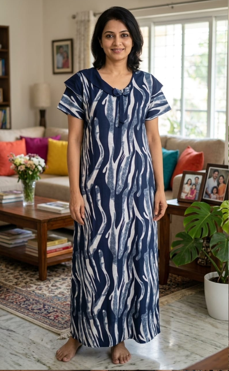 Blue Stripes Spun Nighty. Flowy Spun Fabric | Laces and Frills