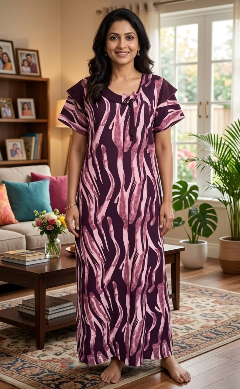 Purple Stripes Spun Nighty. Flowy Spun Fabric | Laces and Frills