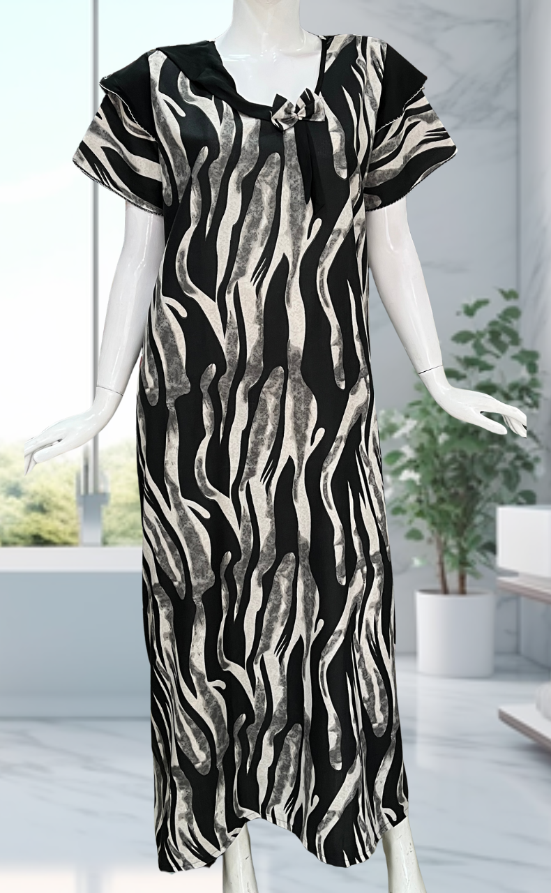 Black Stripes Spun Nighty. Flowy Spun Fabric | Laces and Frills