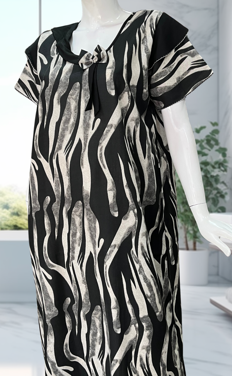 Black Stripes Spun Nighty. Flowy Spun Fabric | Laces and Frills