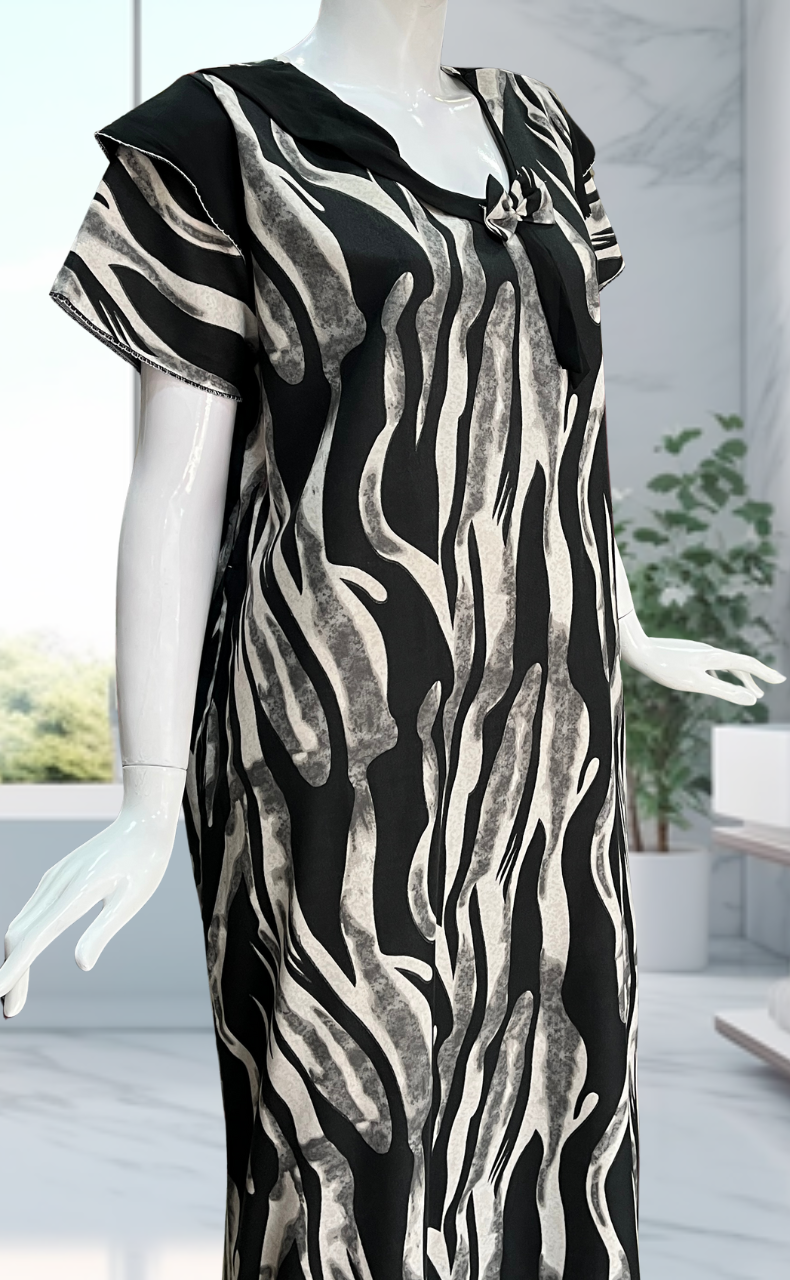 Black Stripes Spun Nighty. Flowy Spun Fabric | Laces and Frills