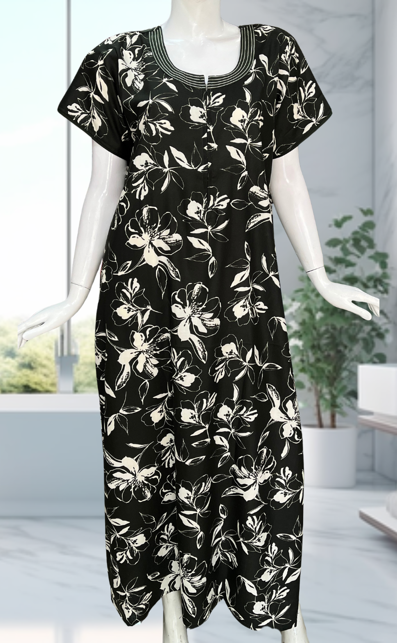 Olive Green Garden Spun Nighty. Flowy Spun Fabric | Laces and Frills