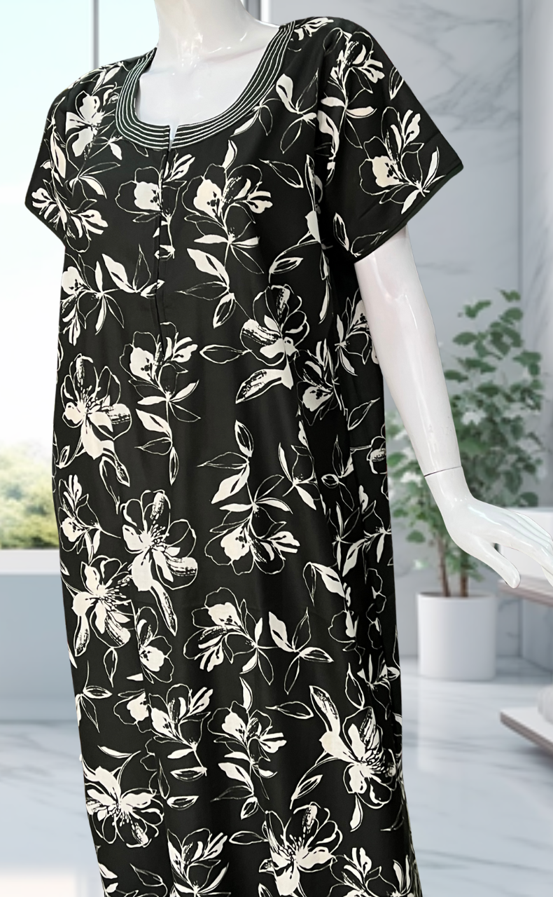 Olive Green Garden Spun Nighty. Flowy Spun Fabric | Laces and Frills