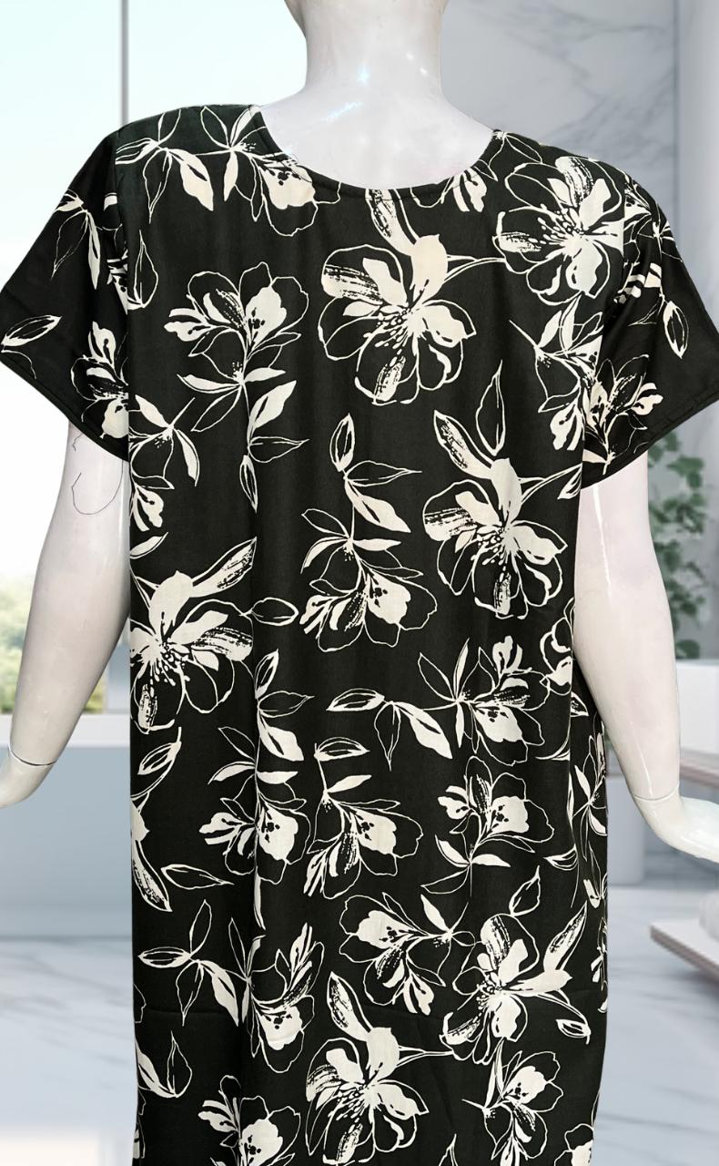 Olive Green Garden Spun Nighty. Flowy Spun Fabric | Laces and Frills