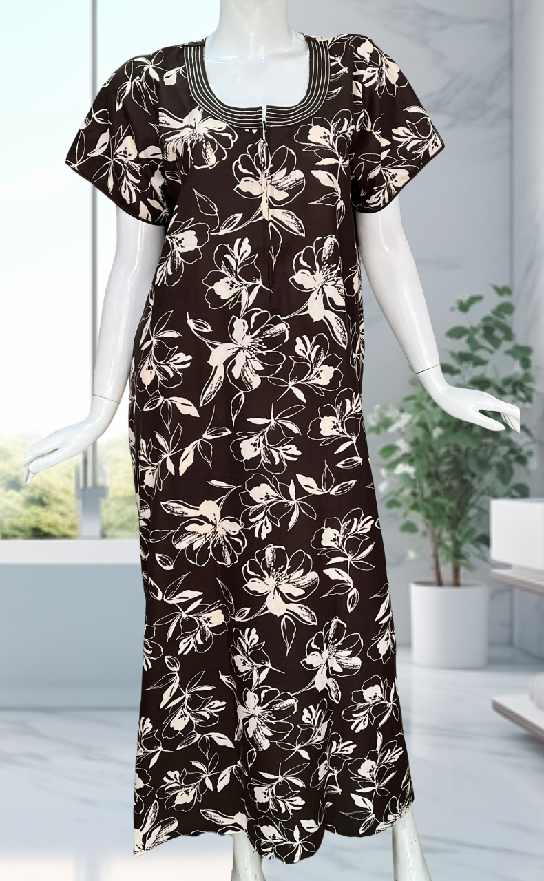 Brown Garden Spun Nighty. Flowy Spun Fabric | Laces and Frills