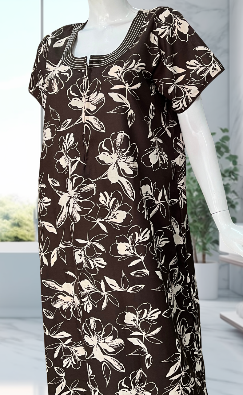 Brown Garden Spun Nighty. Flowy Spun Fabric | Laces and Frills