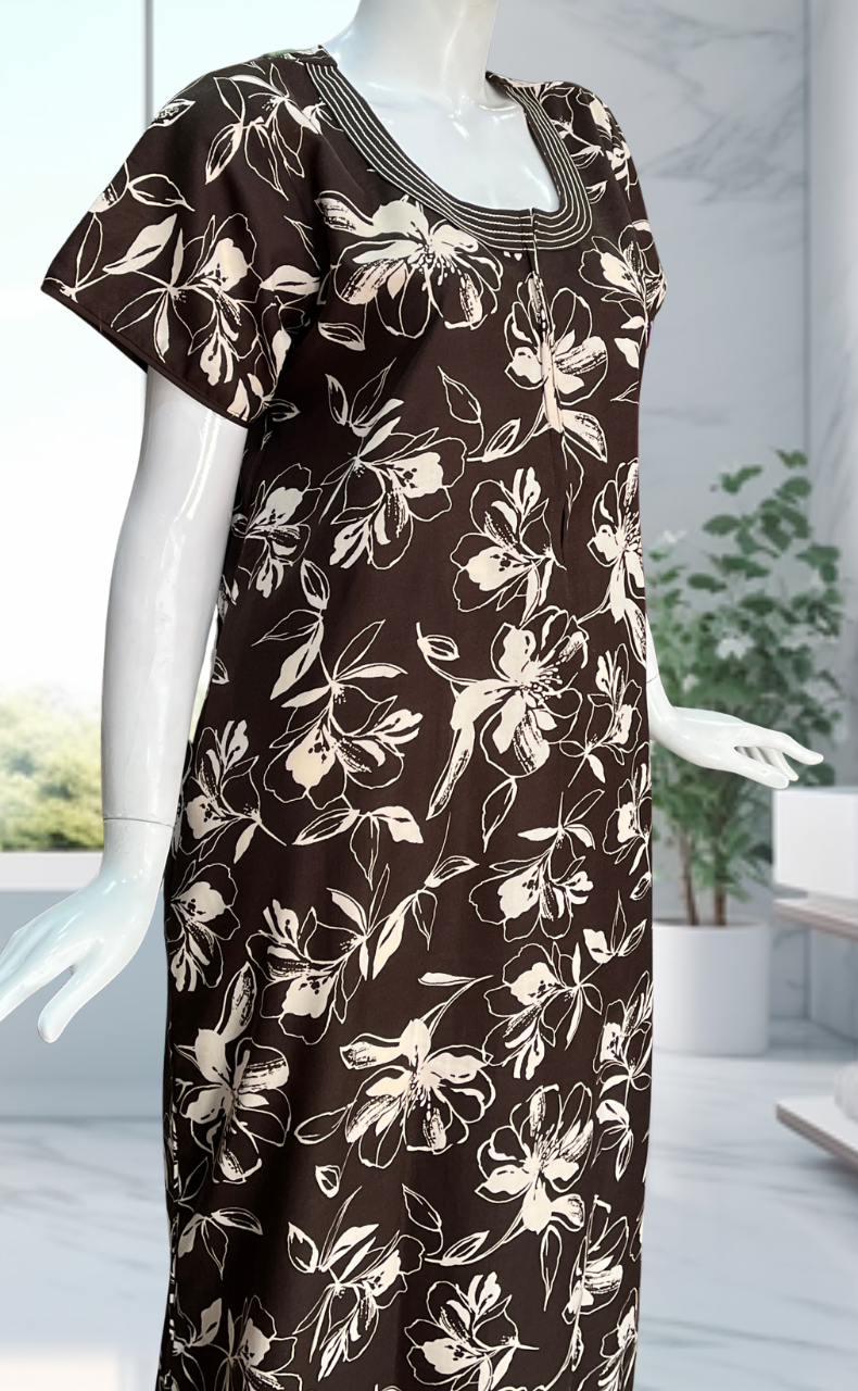 Brown Garden Spun Nighty. Flowy Spun Fabric | Laces and Frills