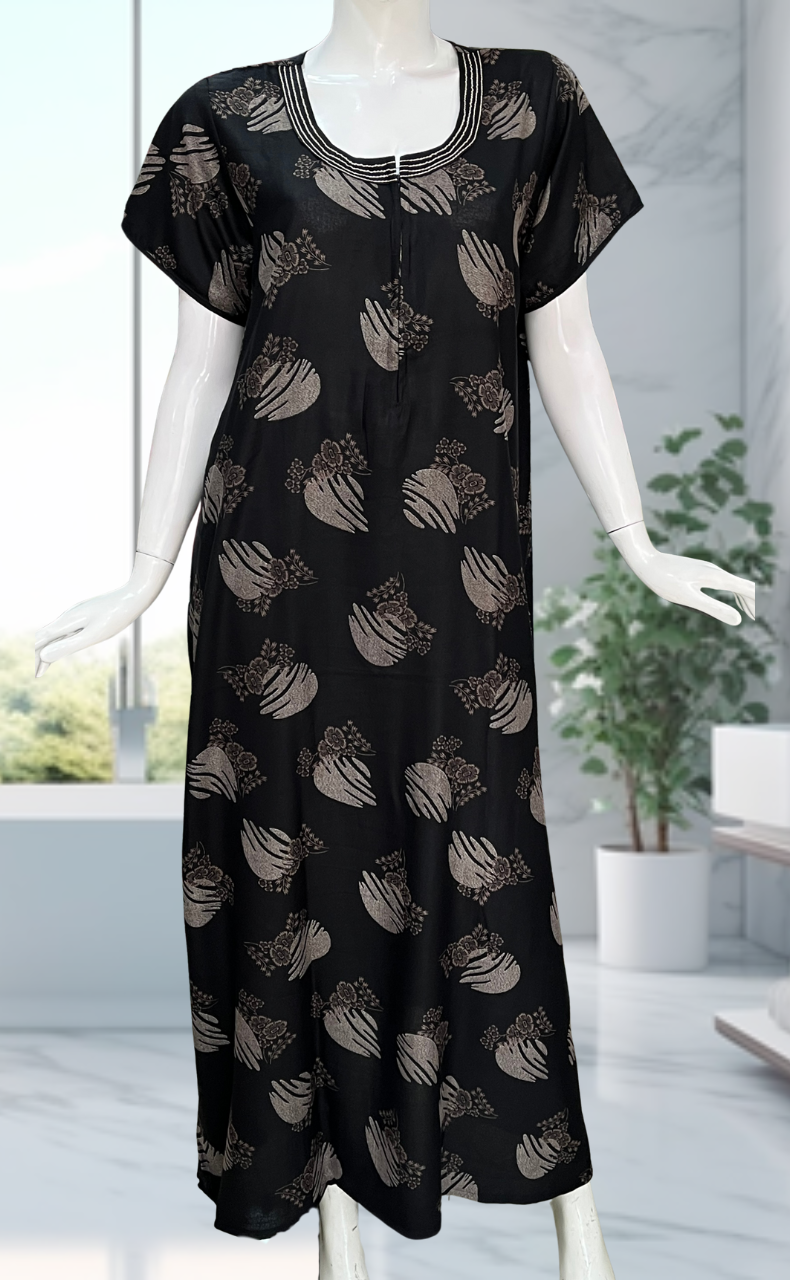 Black Floral Spun Nighty. Flowy Spun Fabric | Laces and Frills