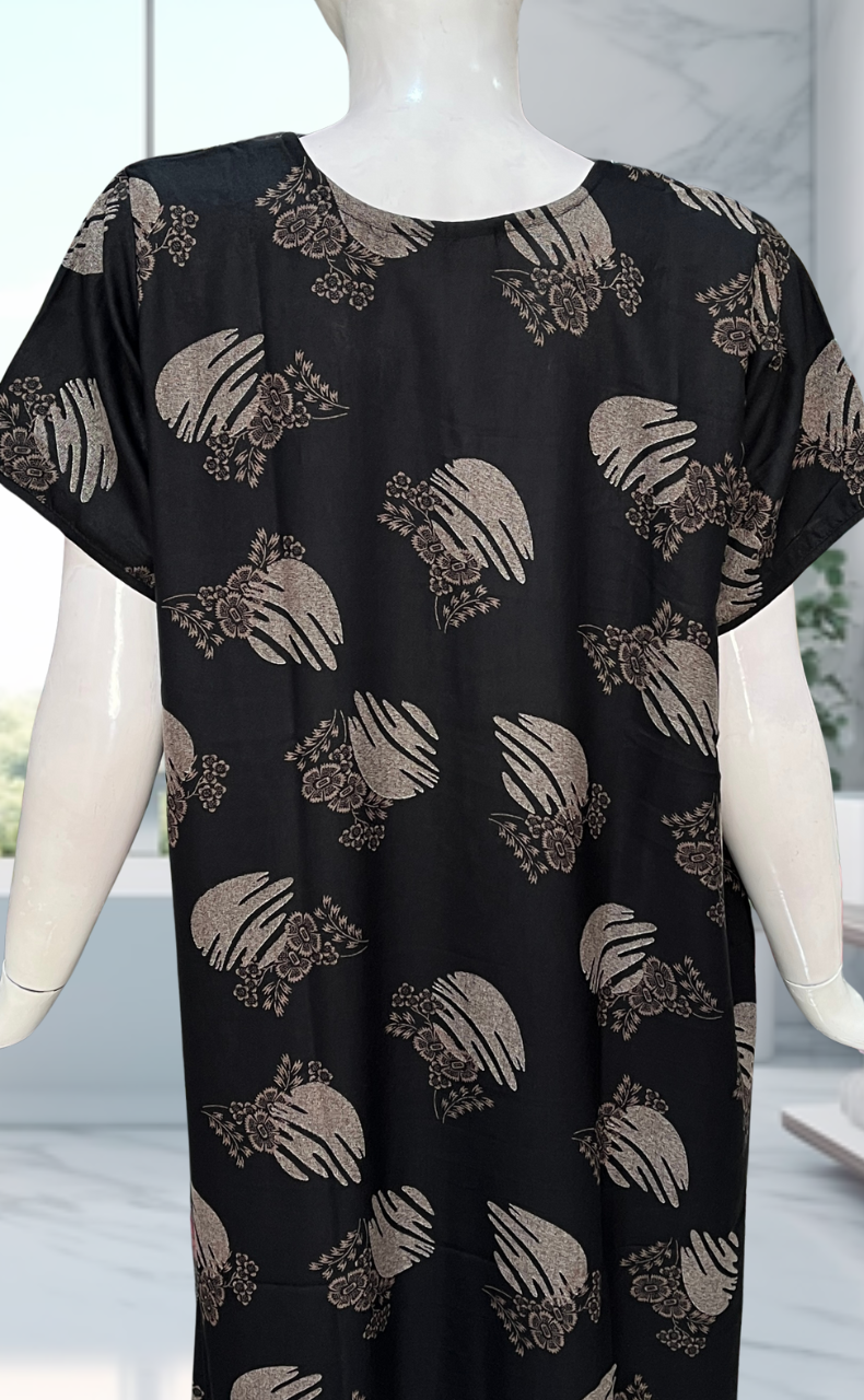 Black Floral Spun Nighty. Flowy Spun Fabric | Laces and Frills