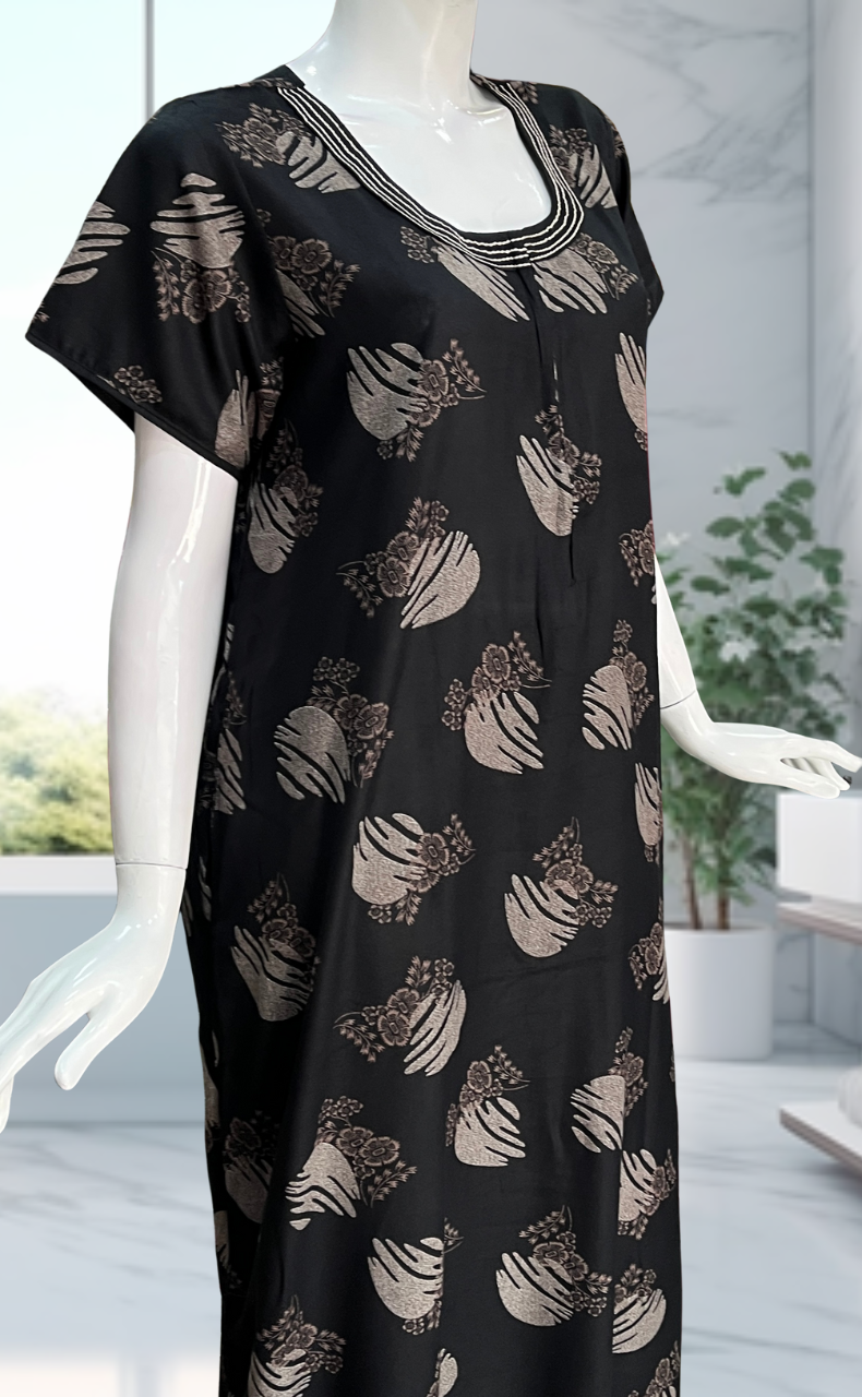 Black Floral Spun Nighty. Flowy Spun Fabric | Laces and Frills