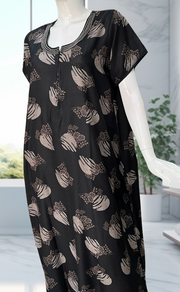 Black Floral Spun Nighty. Flowy Spun Fabric | Laces and Frills