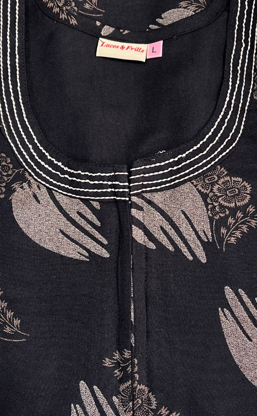 Black Floral Spun Nighty. Flowy Spun Fabric | Laces and Frills