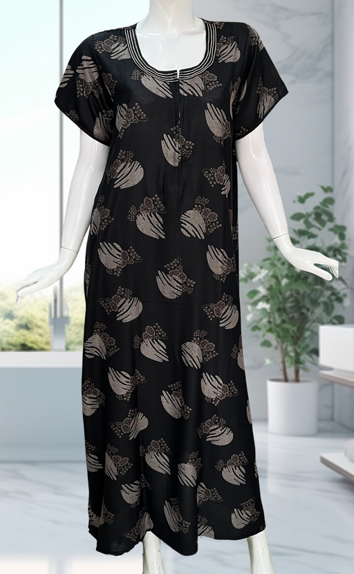 Black Floral Spun Nighty. Flowy Spun Fabric | Laces and Frills