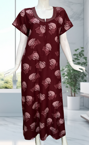 Maroon Floral Spun Nighty. Flowy Spun Fabric | Laces and Frills