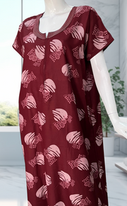 Maroon Floral Spun Nighty. Flowy Spun Fabric | Laces and Frills