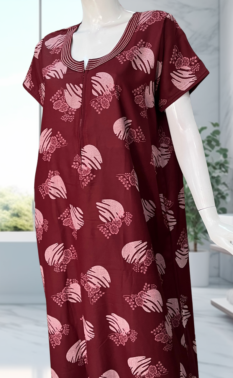 Maroon Floral Spun Nighty. Flowy Spun Fabric | Laces and Frills