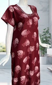 Maroon Floral Spun Nighty. Flowy Spun Fabric | Laces and Frills