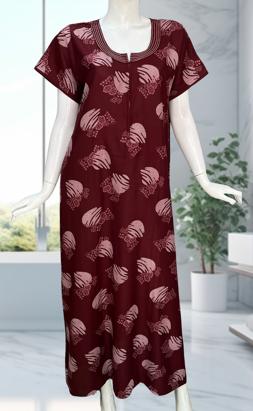 Maroon Floral Spun Nighty. Flowy Spun Fabric | Laces and Frills