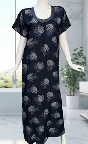 Navy Blue Floral Spun Nighty. Flowy Spun Fabric | Laces and Frills