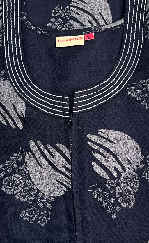 Navy Blue Floral Spun Nighty. Flowy Spun Fabric | Laces and Frills