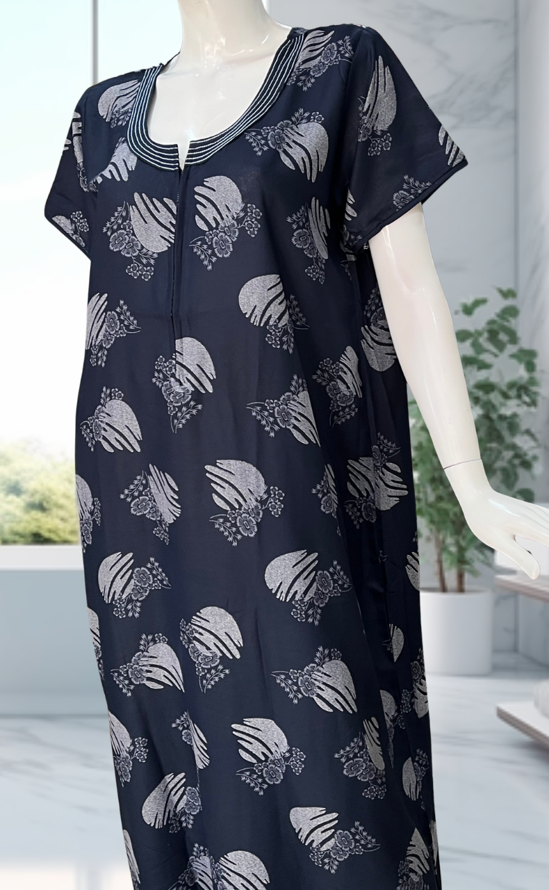 Navy Blue Floral Spun Nighty. Flowy Spun Fabric | Laces and Frills