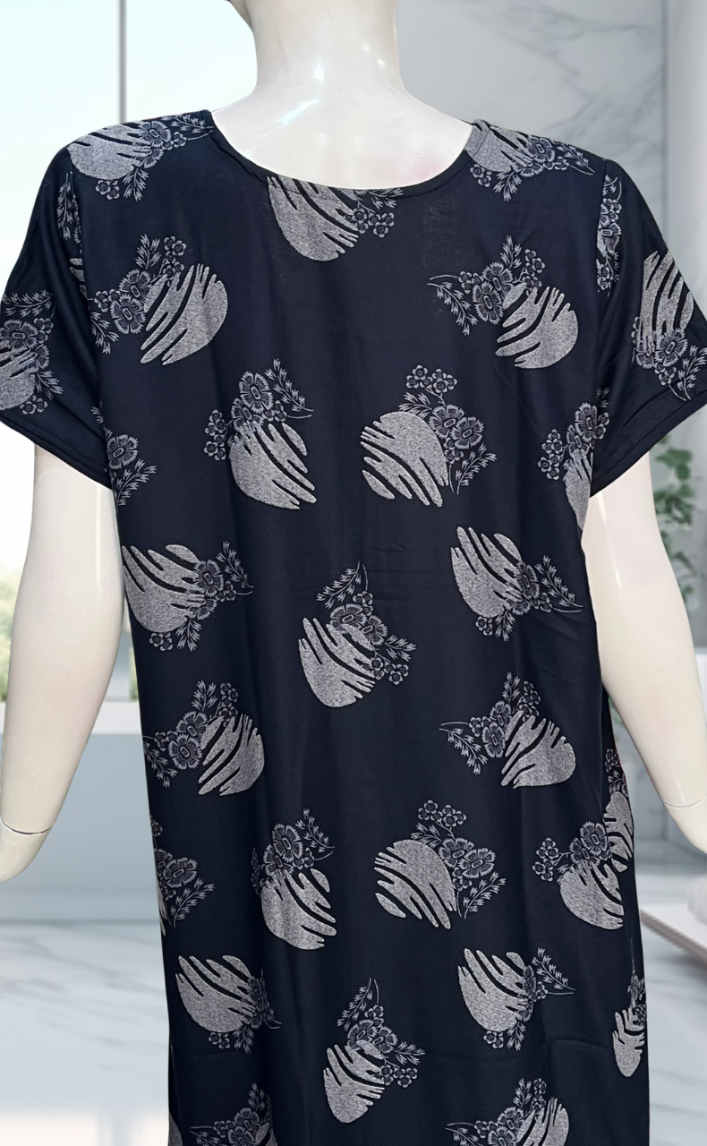 Navy Blue Floral Spun Nighty. Flowy Spun Fabric | Laces and Frills