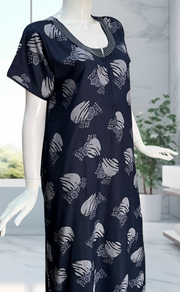 Navy Blue Floral Spun Nighty. Flowy Spun Fabric | Laces and Frills