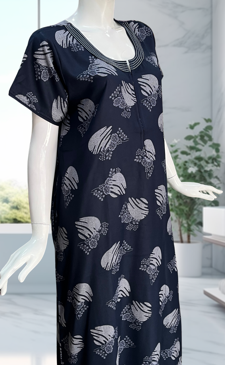 Navy Blue Floral Spun Nighty. Flowy Spun Fabric | Laces and Frills