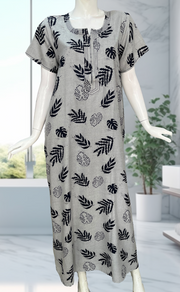 Grey/Blue Leafy Spun Nighty. Flowy Spun Fabric | Laces and Frills