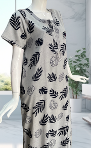 Grey/Blue Leafy Spun Nighty. Flowy Spun Fabric | Laces and Frills