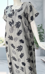 Grey/Blue Leafy Spun Nighty. Flowy Spun Fabric | Laces and Frills