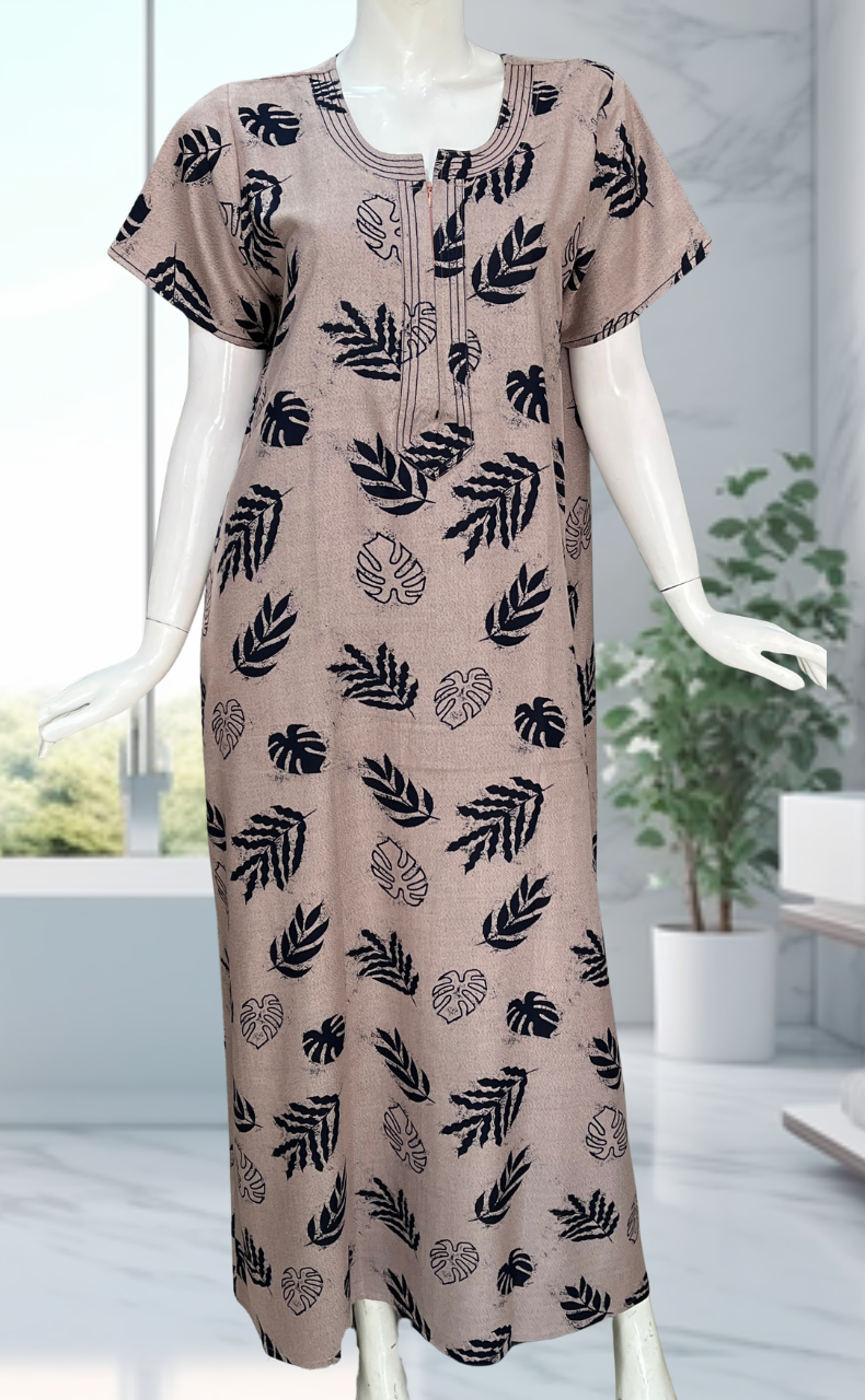 Peach/Blue Leafy Spun Nighty. Flowy Spun Fabric | Laces and Frills