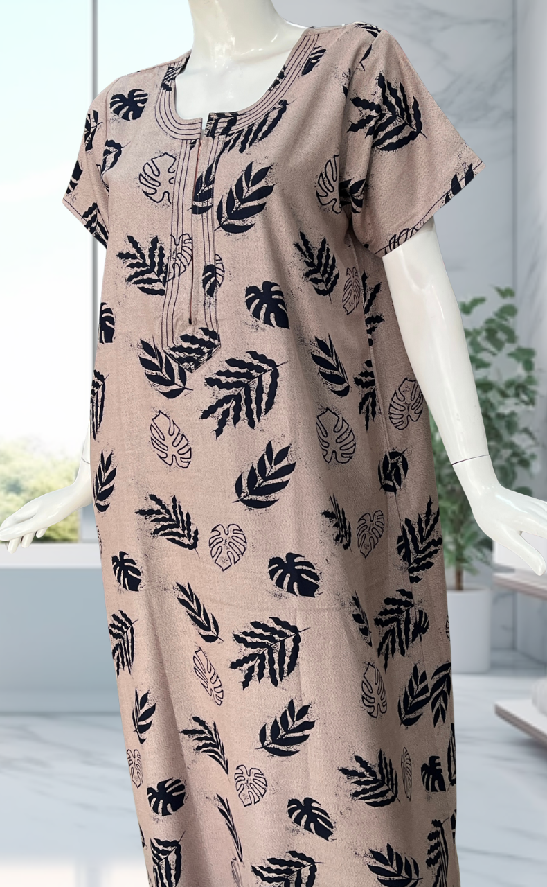 Peach/Blue Leafy Spun Nighty. Flowy Spun Fabric | Laces and Frills