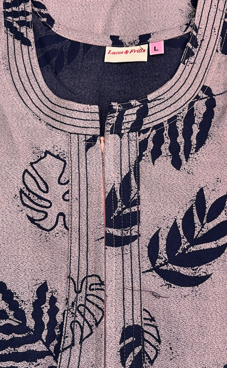 Peach/Blue Leafy Spun Nighty. Flowy Spun Fabric | Laces and Frills