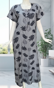 Navy Blue Leafy Spun Nighty. Flowy Spun Fabric | Laces and Frills