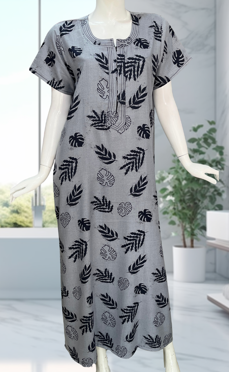 Navy Blue Leafy Spun Nighty. Flowy Spun Fabric | Laces and Frills