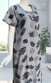 Navy Blue Leafy Spun Nighty. Flowy Spun Fabric | Laces and Frills