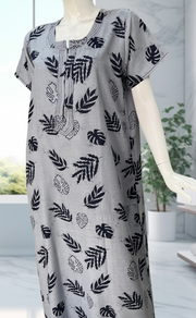 Navy Blue Leafy Spun Nighty. Flowy Spun Fabric | Laces and Frills