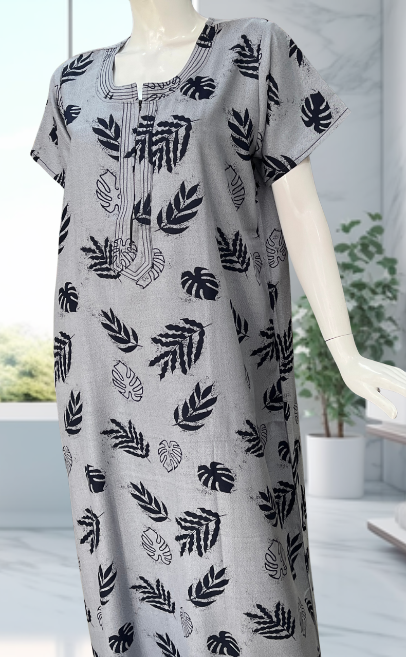 Navy Blue Leafy Spun Nighty. Flowy Spun Fabric | Laces and Frills