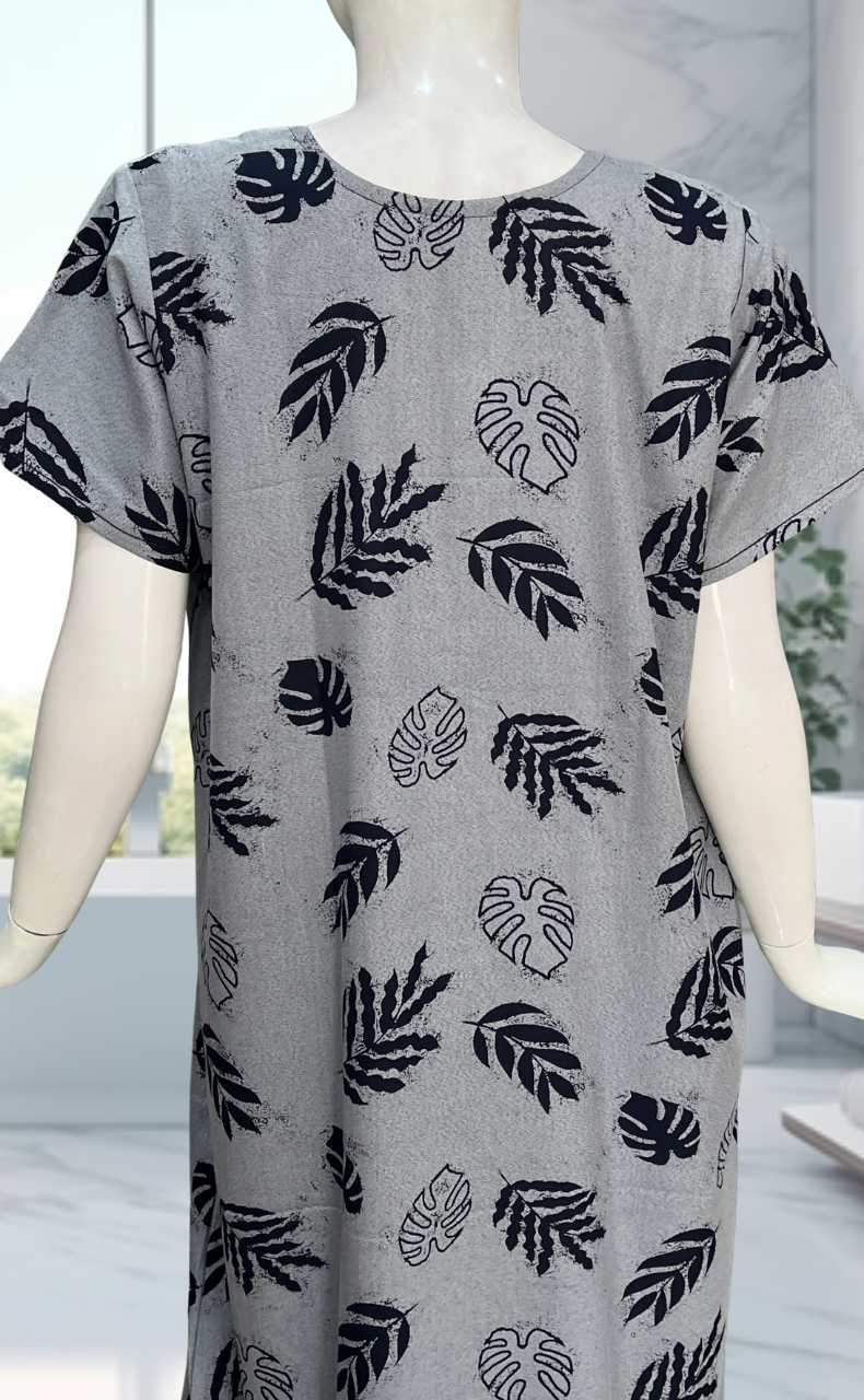 Navy Blue Leafy Spun Nighty. Flowy Spun Fabric | Laces and Frills