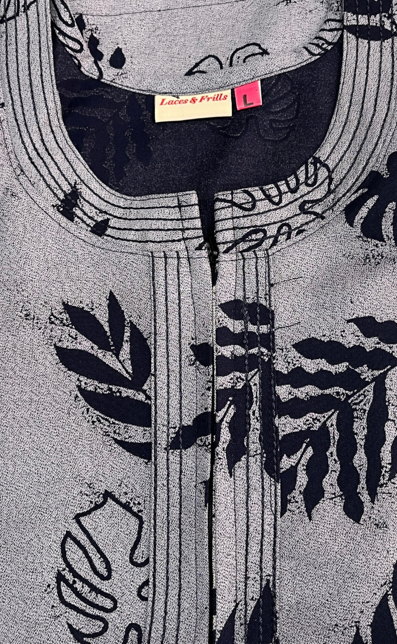 Navy Blue Leafy Spun Nighty. Flowy Spun Fabric | Laces and Frills