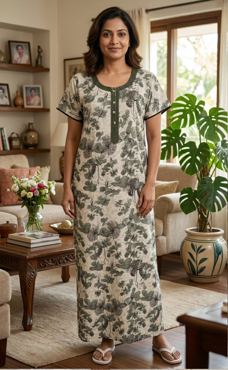 Green Garden Spun Nighty. Flowy Spun Fabric | Laces and Frills