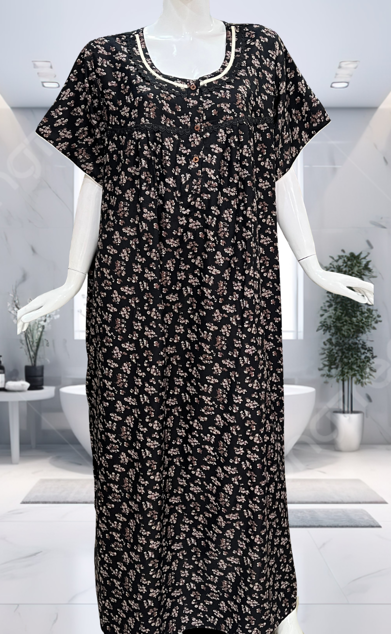 Black Garden Spun  Nighty. Flowy Spun Fabric | Laces and Frills