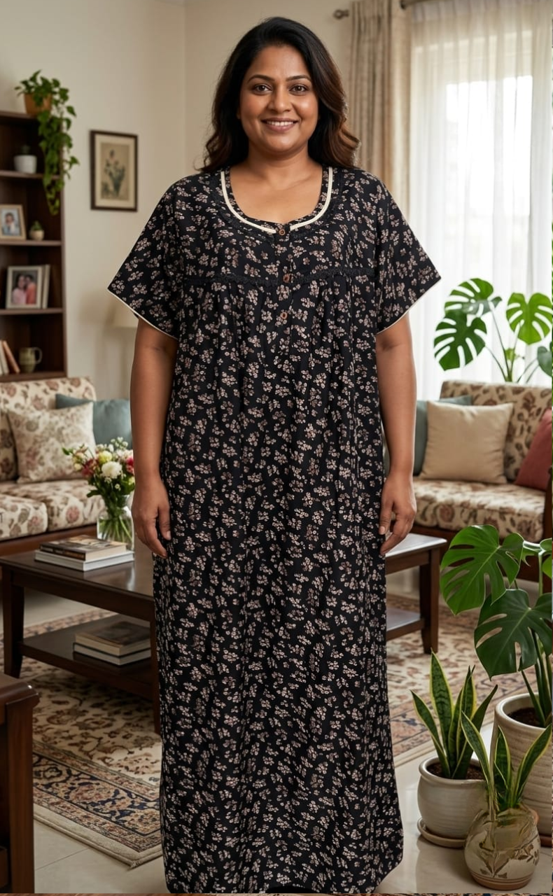 Black Garden Spun  Nighty. Flowy Spun Fabric | Laces and Frills