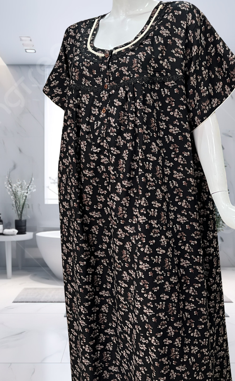 Black Garden Spun  Nighty. Flowy Spun Fabric | Laces and Frills